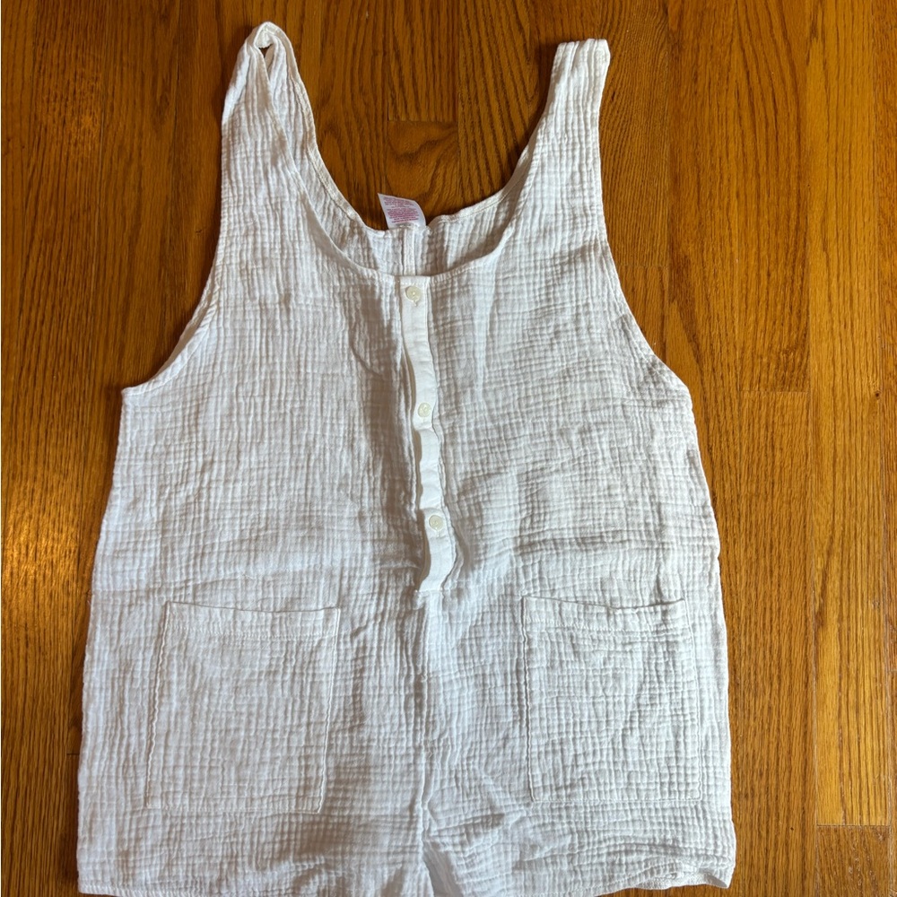 White Sleeveless Button-Down Romper